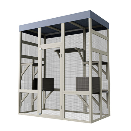 62.6' Outdoor Wooden Catio for Cats, Large Cat Enclosure with