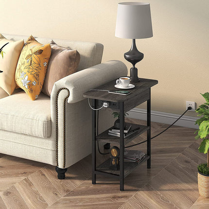 End Table with Charging Station, Flip Top Side Table for Small Spaces,
