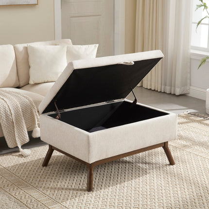 Mid-century modern square coffee table storage bench, assembled,