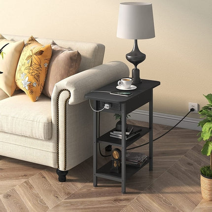 End Table with Charging Station, Flip Top Side Table for Small Spaces,