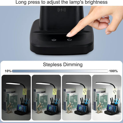 Desk Lamp, LED Desk Lamps for Home Office, Wireless Charger Small Desk