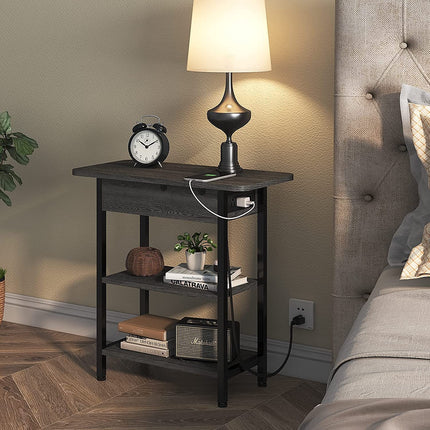 End Table with Charging Station, Flip Top Side Table for Small Spaces,