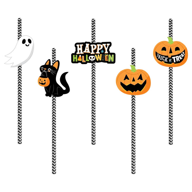 Set Of 25Pcs Halloween Party Striped Decorative Straws Disposable