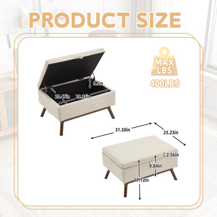 Mid-century modern square coffee table storage bench, assembled,