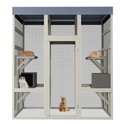 62.6' Outdoor Wooden Catio for Cats, Large Cat Enclosure with