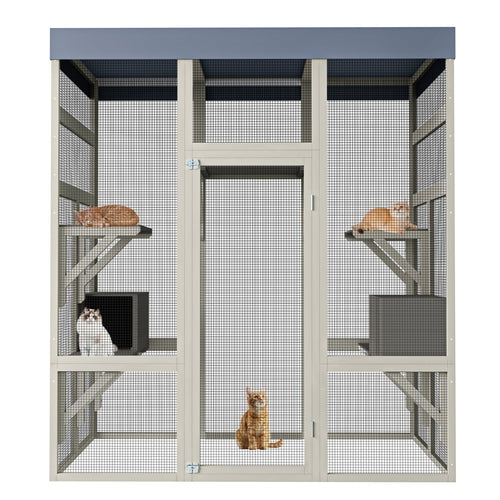 62.6' Outdoor Wooden Catio for Cats, Large Cat Enclosure with