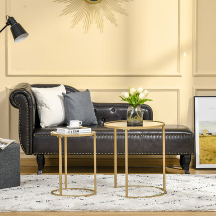 HOMCOM Set of 2 Nesting Tables with Metal Base, Round Side Coffee