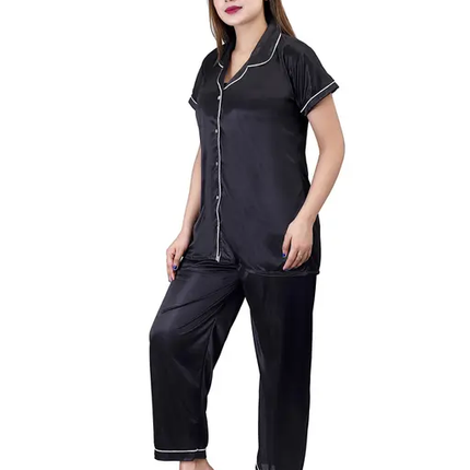 Comfortable Women's Night Suit Black Satin