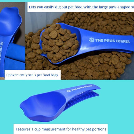 2in1 Paw-shaped Durable and Sturdy Pet Food Scoop/Clip (1 cup)