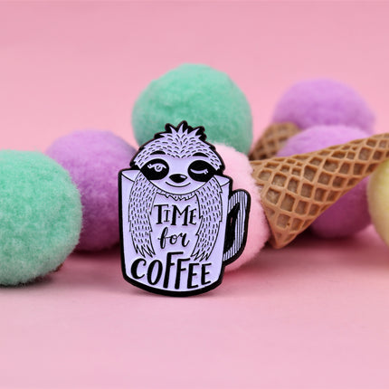 Coffee Sloth – Time For Coffee Enamel Pin