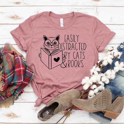 Easily Distracted By Cats & Books T-shirt