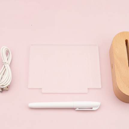 Wood Table Lamp Night Light with Message Board Girl Bedroom Decor