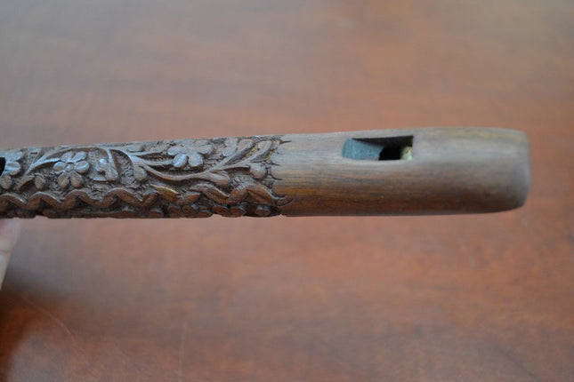 Handmade Carved Wood Whistle Flute 12"