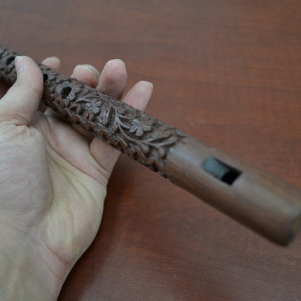 Handmade Carved Wood Whistle Flute 12"