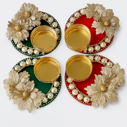 Decorative Tealight Holders Gold Floral Design