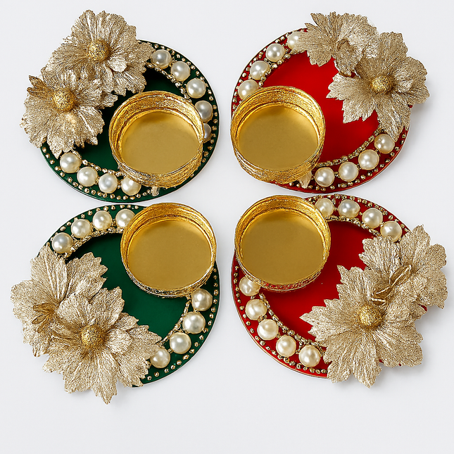 Decorative Tealight Holders Gold Floral Design