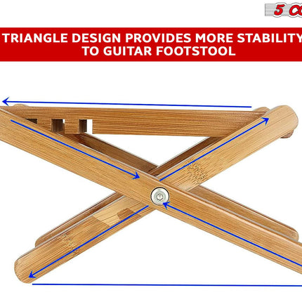 5Core Wooden Guitar Foot Stool 3 Level Adjustable Leg Rest Classical