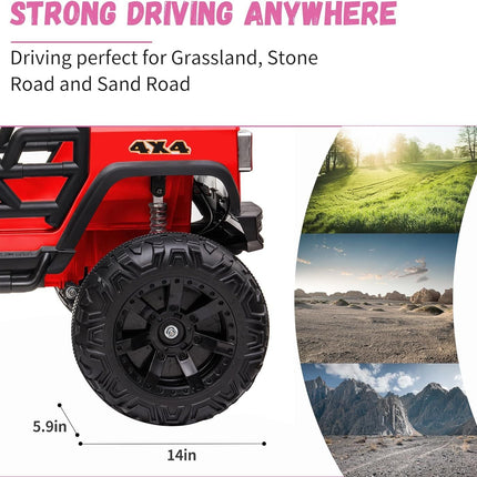 Red 48.4" Large Ride On Car for Kids, Battery Powered Electric Car