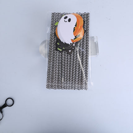 Set Of 25Pcs Halloween Party Striped Decorative Straws Disposable