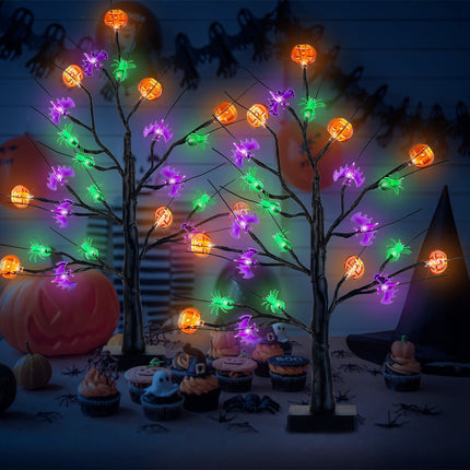 2Pack 1.97FT Lighted Halloween Trees Halloween Indoor Decorations