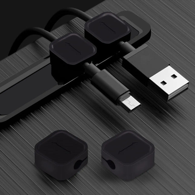 OYE 4 Pieces Magnetic Cable Holder Clips Cable Clips Management Cord Organizer for Max.5mm Wires Desk Top Wall Cord USB Cable Power Wire Mose Cable Black (Fits Max.5mm)