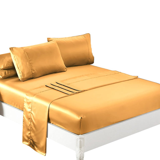 DreamZ Ultra Soft Silky Satin Bed Sheet Set in Queen Size in Gold