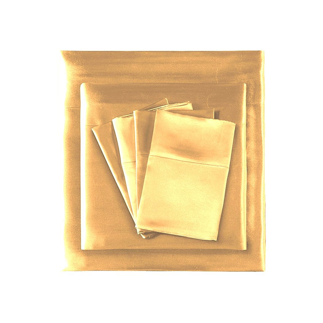DreamZ Ultra Soft Silky Satin Bed Sheet Set in Queen Size in Gold