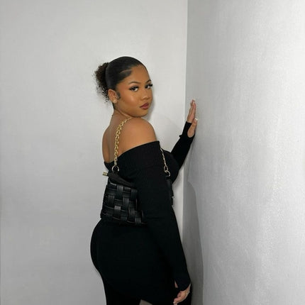 Knitted Long Sleeves Cropped Off Shoulder Top and Trousers Co-ord Set