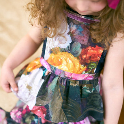 Kids Apron, Dark Floral 100% Cotton, Printed | Francine Black