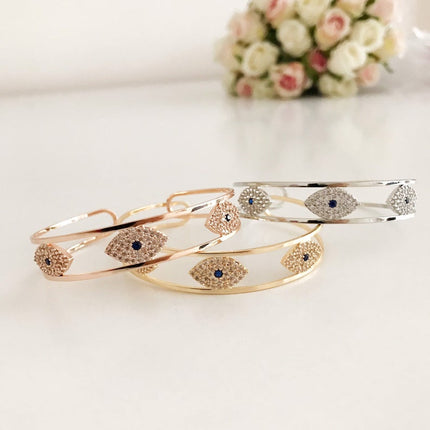 Evil Eye Bracelet, Bangle Bracelet, Rose Gold Silver Bracelet, Cuff