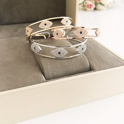 Evil Eye Bracelet, Bangle Bracelet, Rose Gold Silver Bracelet, Cuff