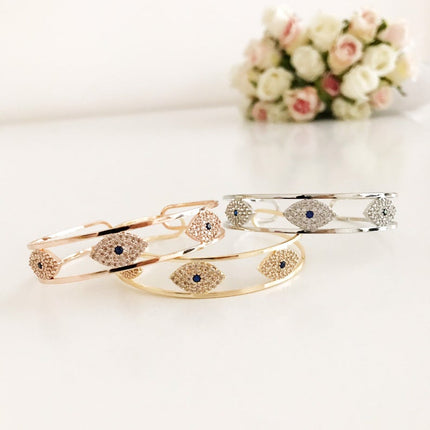 Evil Eye Bracelet, Bangle Bracelet, Rose Gold Silver Bracelet, Cuff