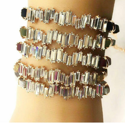 CZ Baguette Bracelet, Leather Chain Bracelet