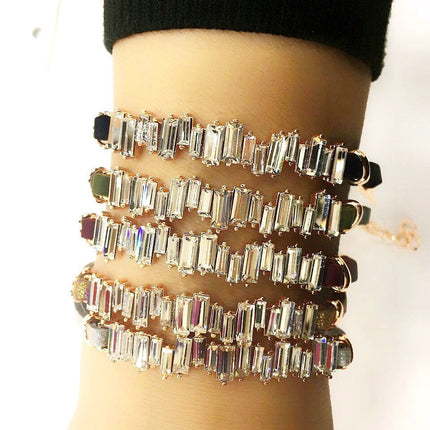 CZ Baguette Bracelet, Leather Chain Bracelet