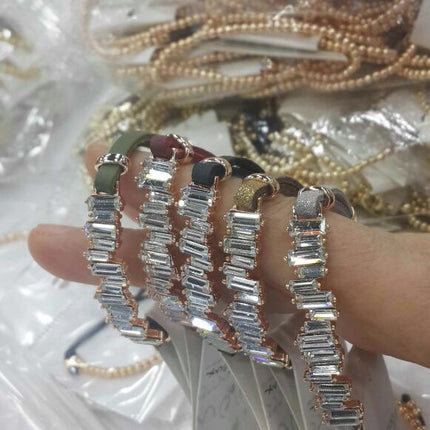 CZ Baguette Bracelet, Leather Chain Bracelet