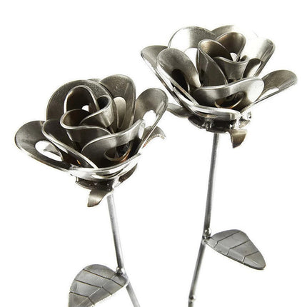 Two Metal Roses, Metal Rose Pair, Metal Rose Sculptures, Steampunk