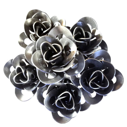 Half Dozen Metal Roses and Vase, Six Recycled Metal Roses and Vase,