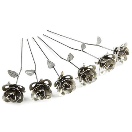 Half Dozen Metal Roses, Six Metal Roses, Welded Metal Rose Sculptures,