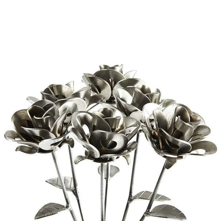 Half Dozen Metal Roses, Six Metal Roses, Welded Metal Rose Sculptures,