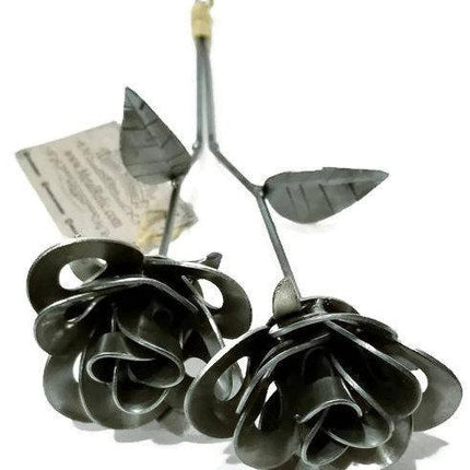 Two Metal Roses, Metal Rose Pair, Metal Rose Sculptures, Steampunk
