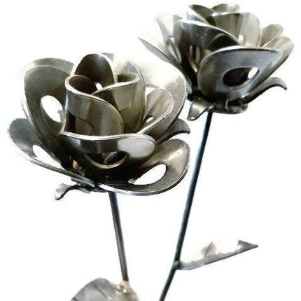 Two Metal Roses, Metal Rose Pair, Metal Rose Sculptures, Steampunk