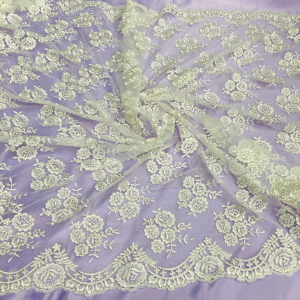 Corded Bridal Lace Fabric Embroidered on 100% Polyester Net Mesh | Lace USA - 95412W-4
