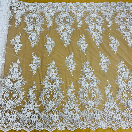 Beaded & Corded Bridal Lace Fabric Embroidered on 100% Polyester Net Mesh | Lace USA - GD-55619-1