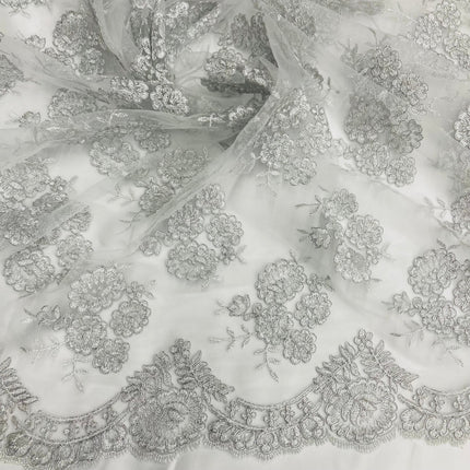 Corded Bridal Lace Fabric Embroidered on 100% Polyester Net Mesh | Lace USA - 95412W-3