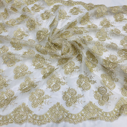 Corded Bridal Lace Fabric Embroidered on 100% Polyester Net Mesh | Lace USA - 95412W-6
