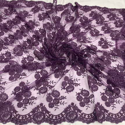 Corded Bridal Lace Fabric Embroidered on 100% Polyester Net Mesh | Lace USA - 95412W-2