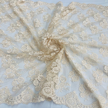 Corded Bridal Lace Fabric Embroidered on 100% Polyester Net Mesh | Lace USA - 95412W-5