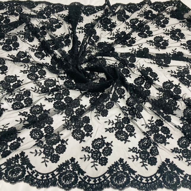 Corded Bridal Lace Fabric Embroidered on 100% Polyester Net Mesh | Lace USA - 95412W-0