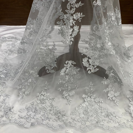 Corded Bridal Lace Fabric Embroidered on 100% Polyester Net Mesh | Lace USA - 97145W-4