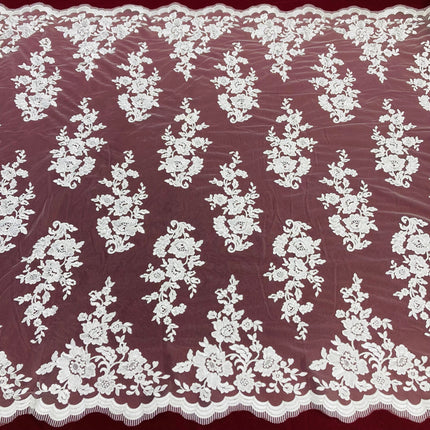 Corded Bridal Lace Fabric Embroidered on 100% Polyester Net Mesh | Lace USA - 97145W-0